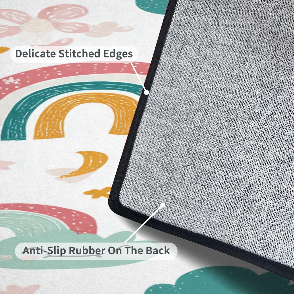 .3 Area Rug Low Pile Seamless Childish Rainbows Sun Moon Scandi Washable Throw Rug Non-Slip Non-Shedding Rug