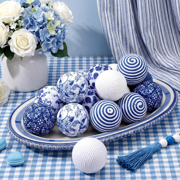White and Blue Decorative Balls, Chinoiserie Porcelain - Set of 12