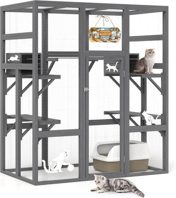 71in Catio, Indoor & Outdoor Cat Enclosure Waterproof Roof & Perch