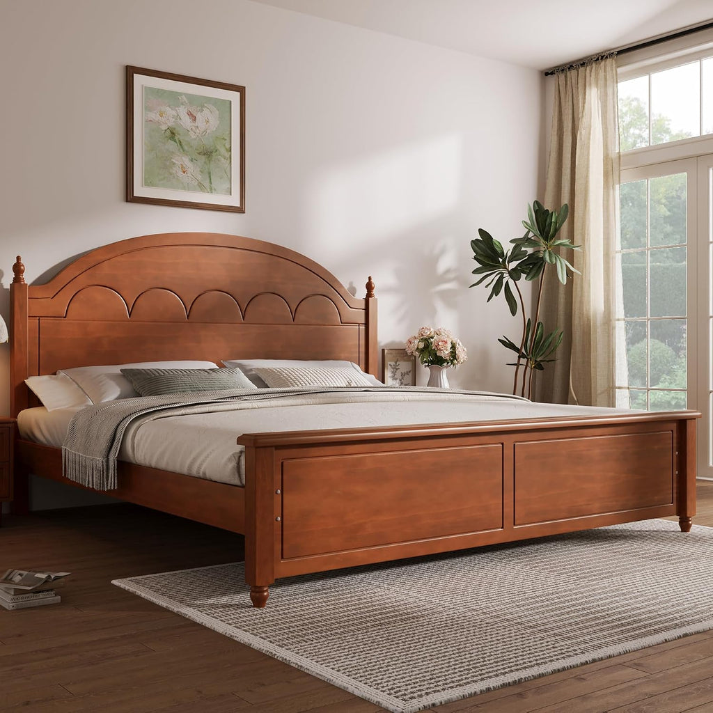 King Size Japanese Wooden Bed Frame with Oak Headboard