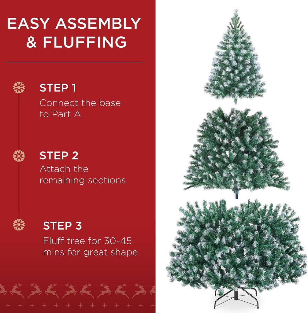 Artificial Frosted Christmas Tree, Premium Unlit Realistic Spruce Holiday Décor w/Dense Branches, Metal Base