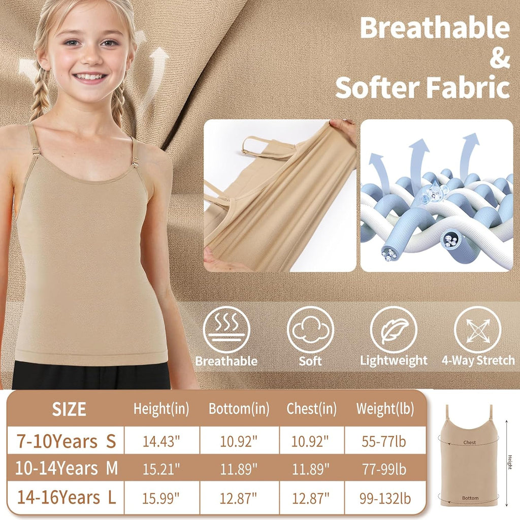 Seamless Camisole Tank Tops Camis for Girls with Clear Straps