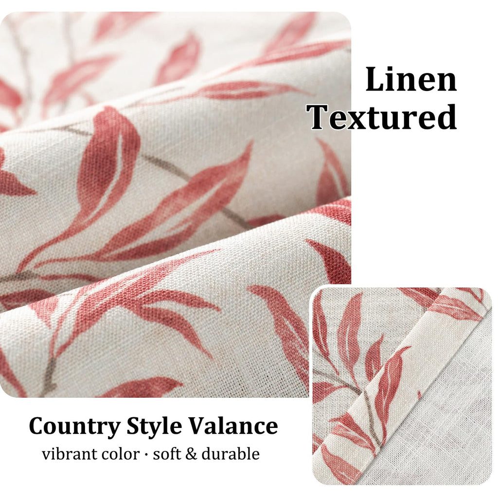 Red Leaf Print Linen Textured Valance, 52 x 14, 1 Panel
