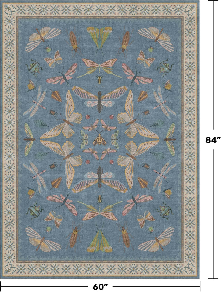 Blue Washable Kids Playroom Rug - 5x7 Area Rugs Baby Boy, Bedroom, Living Room, Toddler Boy Room Decor, Cute Animals