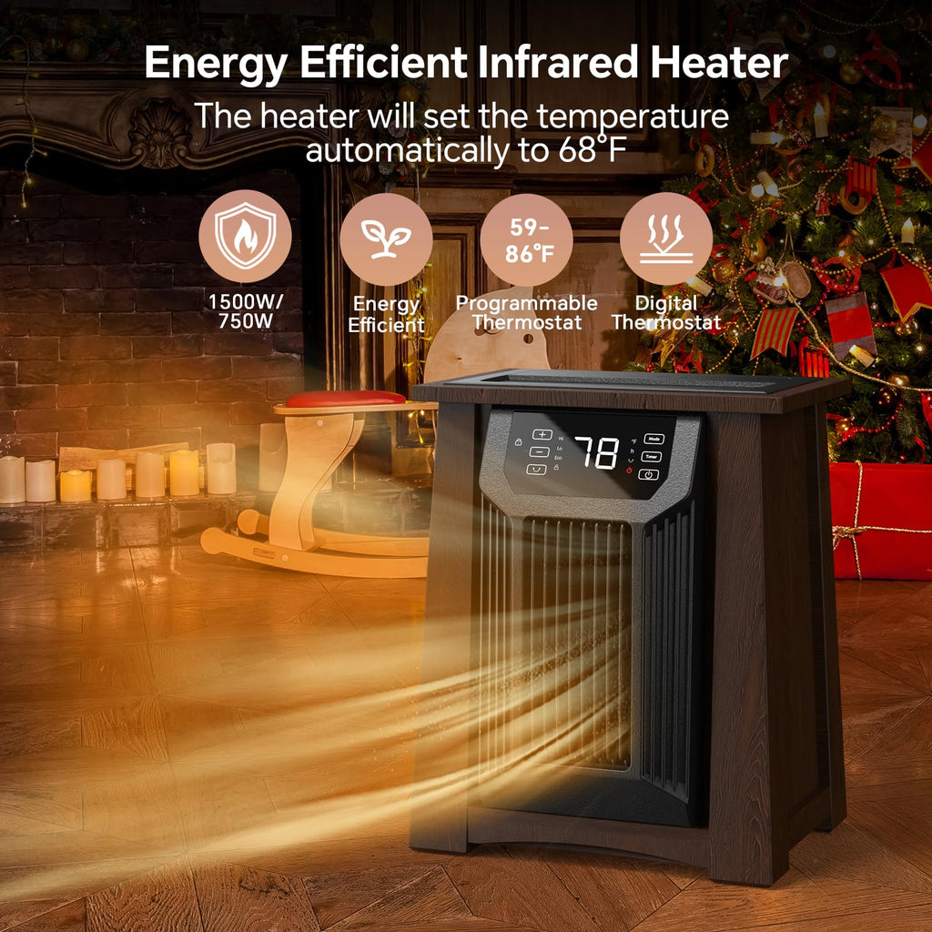 Oscillating Quartz Infrared Heaters for Indoor Use Large Room, 20 Inch, Luxury Insulated Wooden Cabinet, 1500W