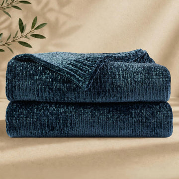 Chenille Throw Blanket, Cozy Soft Blanket Lightweight Decorative Throw, Stylish Home Decor, Ideal for Gifting, Indigo