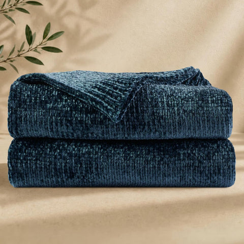 Chenille Throw Blanket, Cozy Soft Blanket Lightweight Decorative Throw, Stylish Home Decor, Ideal for Gifting, Indigo