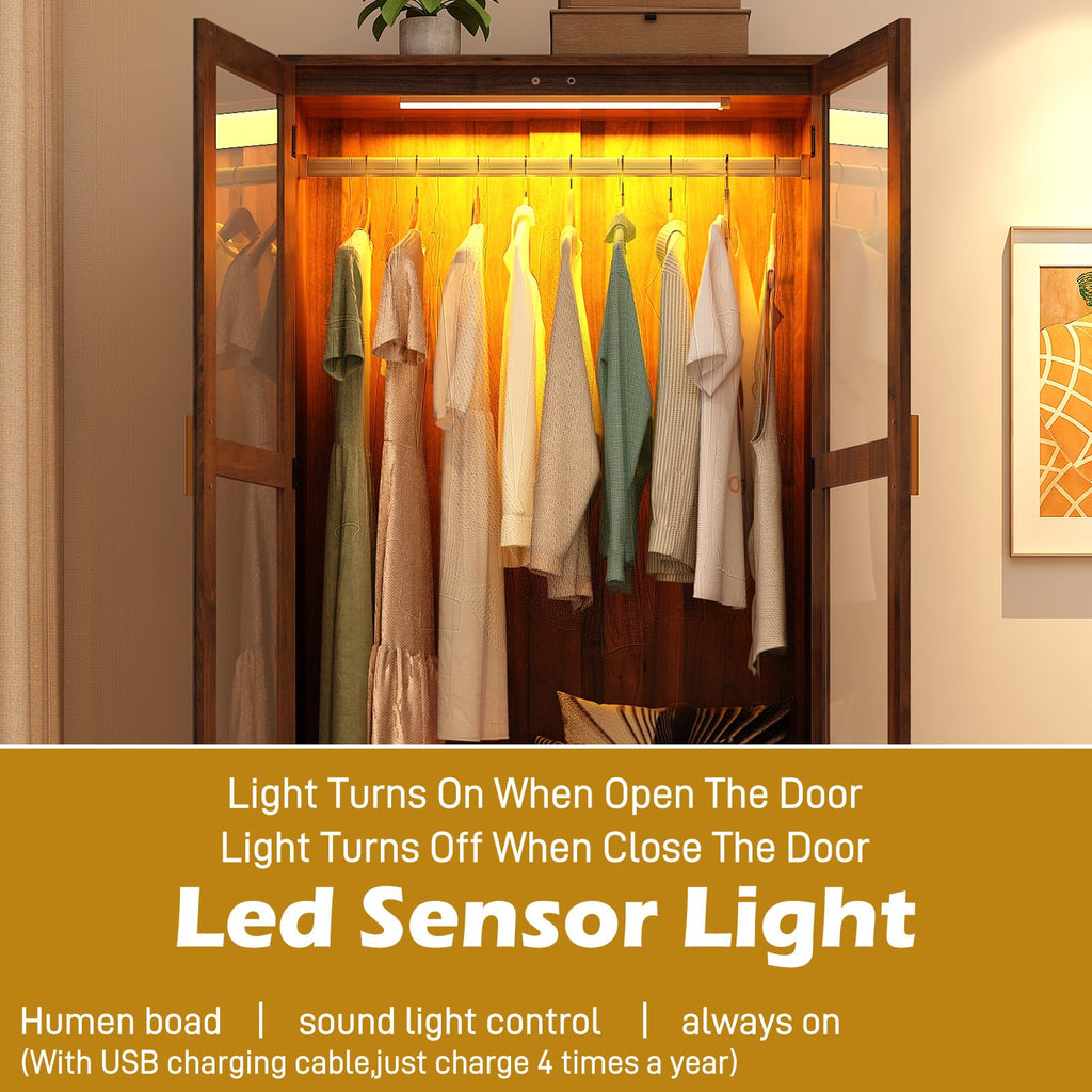 6 Doors Armoire Wardrobe Closet with Sensor LED Light