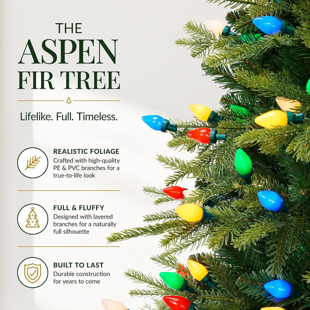 Artificial Pre-lit Aspen Christmas Tree, Multicolored Twinkling C7 LED Lights, Slim Premium Lighted Realistic
