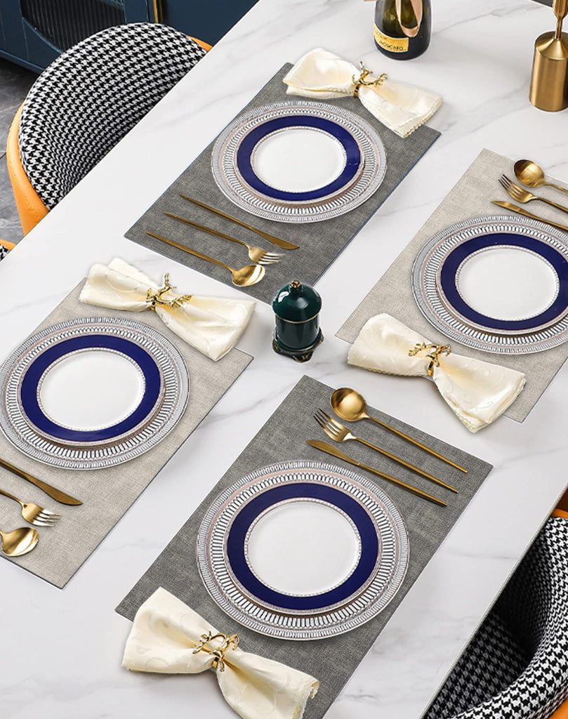 Leather Placemats Table Mats Set of 6, Light Grey & Smoky Grey