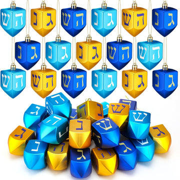 Hanukkah Hanging Ornaments for Tree Jewish Dreidel Ornaments Small Hanukkah Chanukah Dreidel Tree - Set of 24