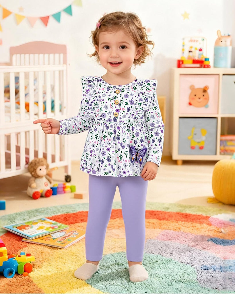 Baby Girl Clothes Toddler Outfits Ruffle Long Sleeve Top Solid Pants 2 Piece Girls' Fall Winter Clothing Set