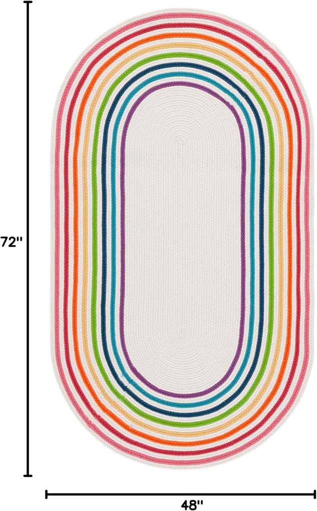 Braided Indoor/Outdoor Oval Rug, Ivory & Rainbow BRD326A