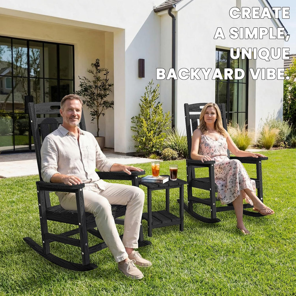 Outdoor Rocking Chair, High Back HDPE Patio Chair, All Weather Rocker Porch Chair, Lawn Chair for Deck, Porch