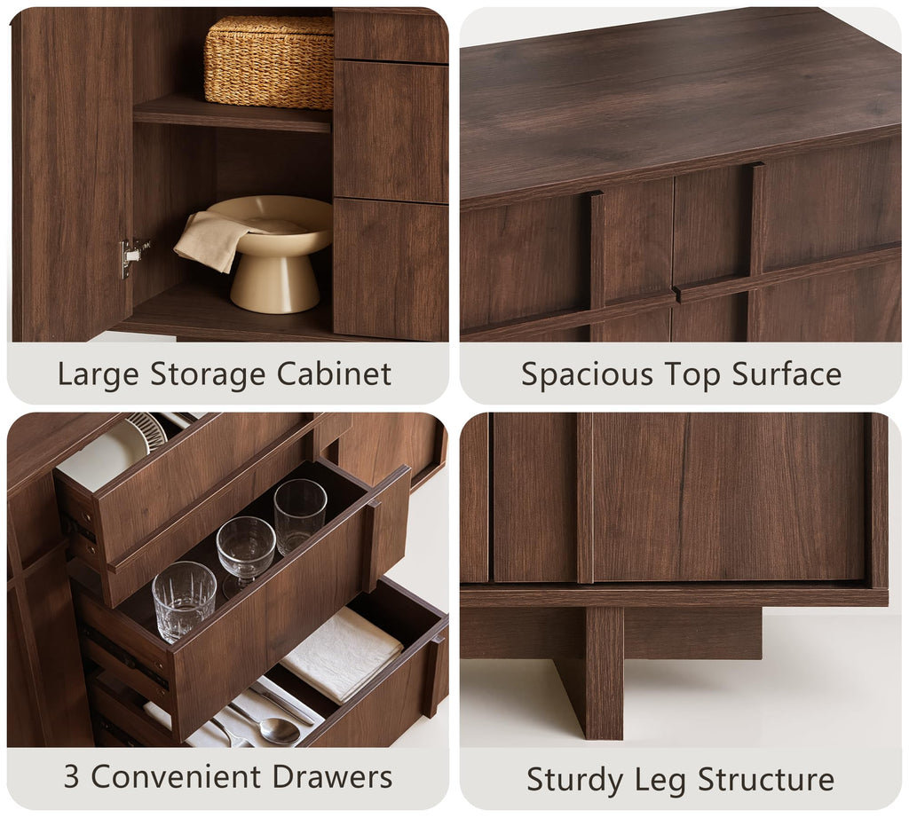 47.2" Buffet Cabinet with Storage, Skeleton Line Design, Walnut