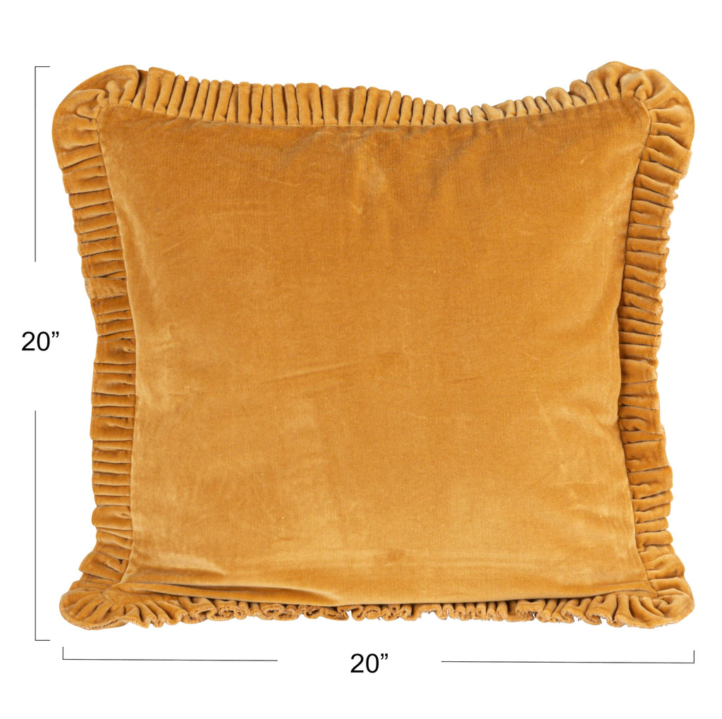 Velvet Ruffled Square Pillow, Mustard