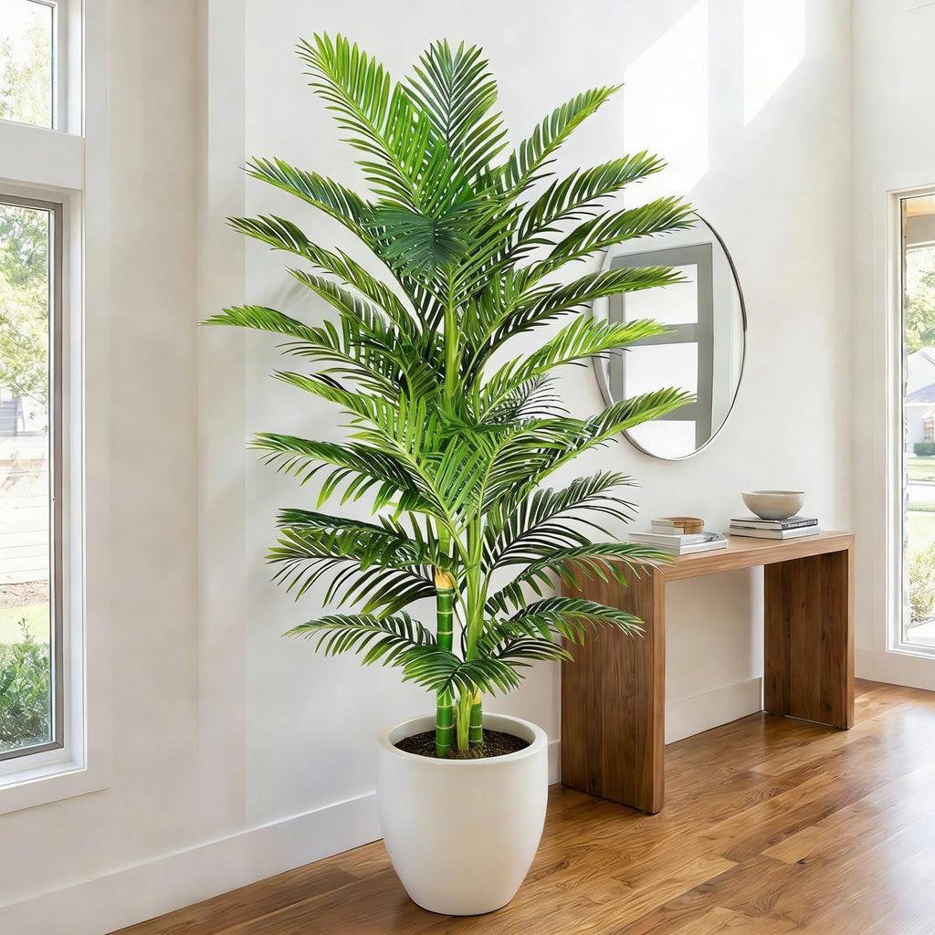 7ft Tall Triple Golden Cane Palm Tree Artificial Palm Tree Indoor Plant