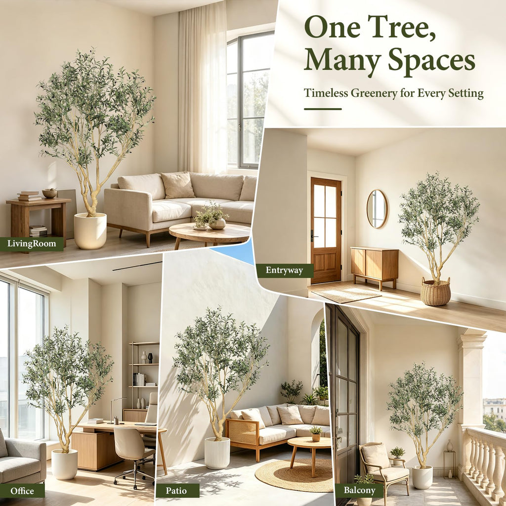 Large Faux Olive Tree 7 Feet with UV Resistant in Black Planter