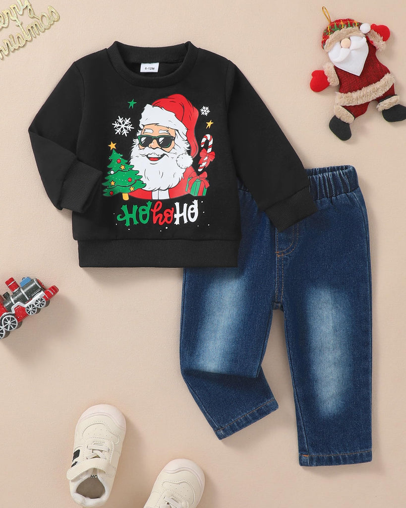 Toddler Boy Christmas Outfit Warm 2 Piece Pullover Jeans Set