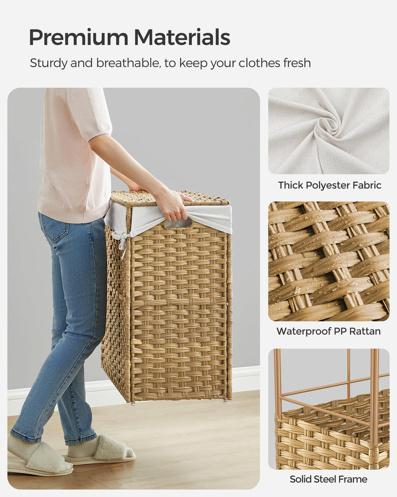 Rolling Laundry Hamper with Lid, 140 L Synthetic Rattan