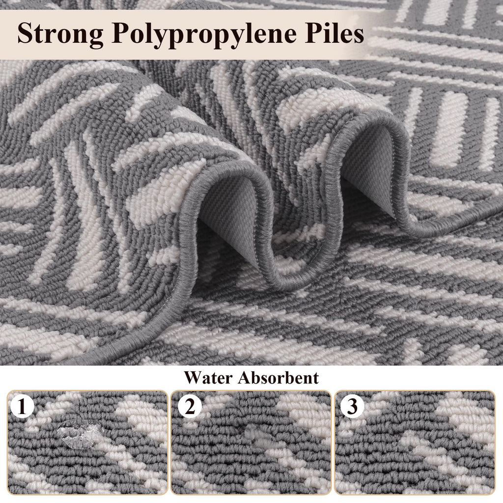 3-Piece Kitchen Rug Set Basketweave Geometric Floor Mats