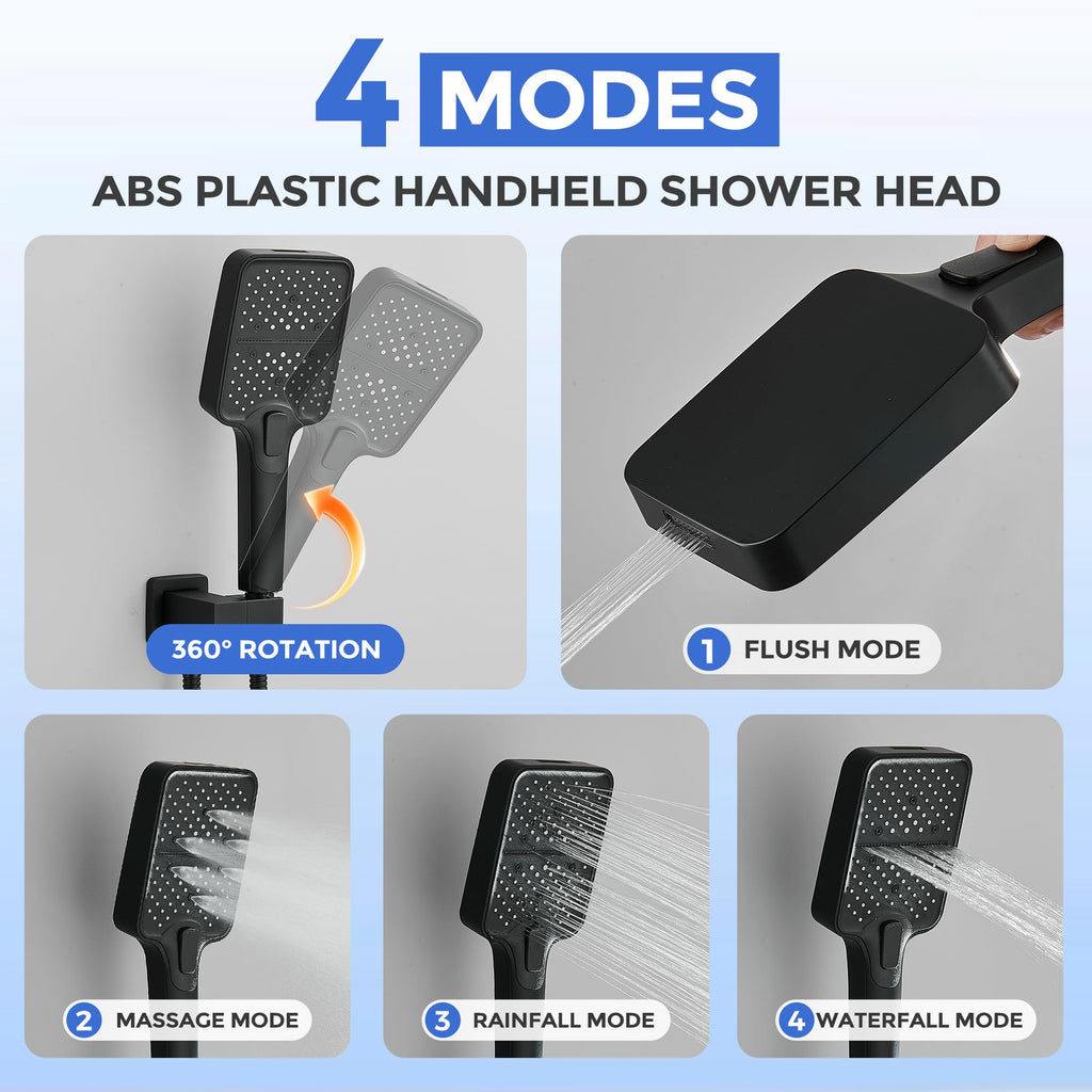 10 Inch Rain Shower Faucet Set with Body Jets, Matte Black
