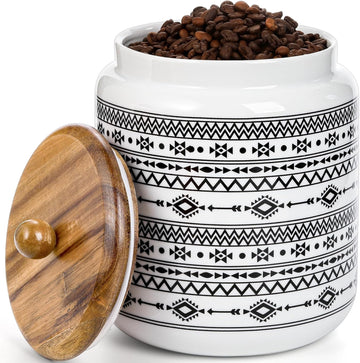 Kitchen Canister, Ceramic Large Food Storage Jar with Airtight Seal Wooden Lid, 100 Fl Oz Porcelain Food Storage