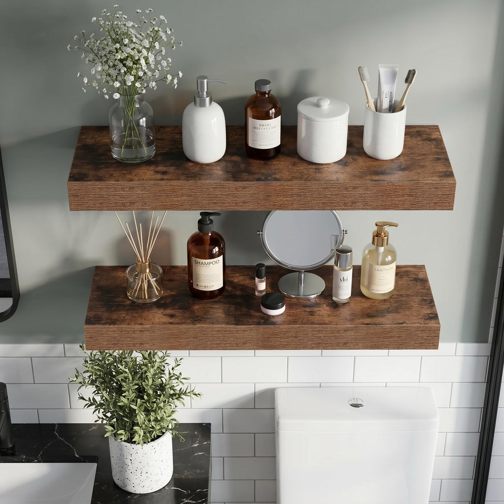 16 Inch Floating Shelves Wall Mounted for Display, 6.5 Deep Duty Shelves with Invisible Brackets Storage & Decor, 16"