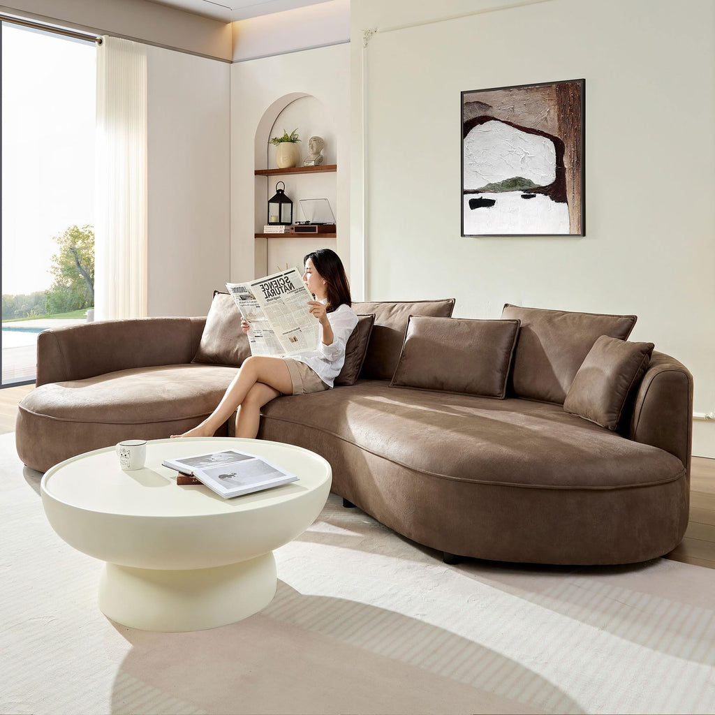 124.8" Modern Curved Sofa Couch, Upholstery Luxury Sofa with Pillows, Left Hand Facing 5 Seater Sectional Curved