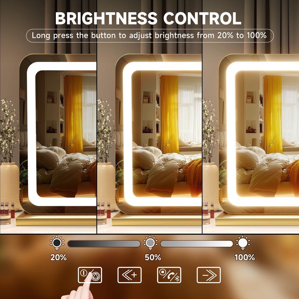 Vanity Mirror with Lights and Bluetooth Speaker, 32" x 21.7" LED Makeup Mirror, Lighted Makeup Mirror with Dimmable 3
