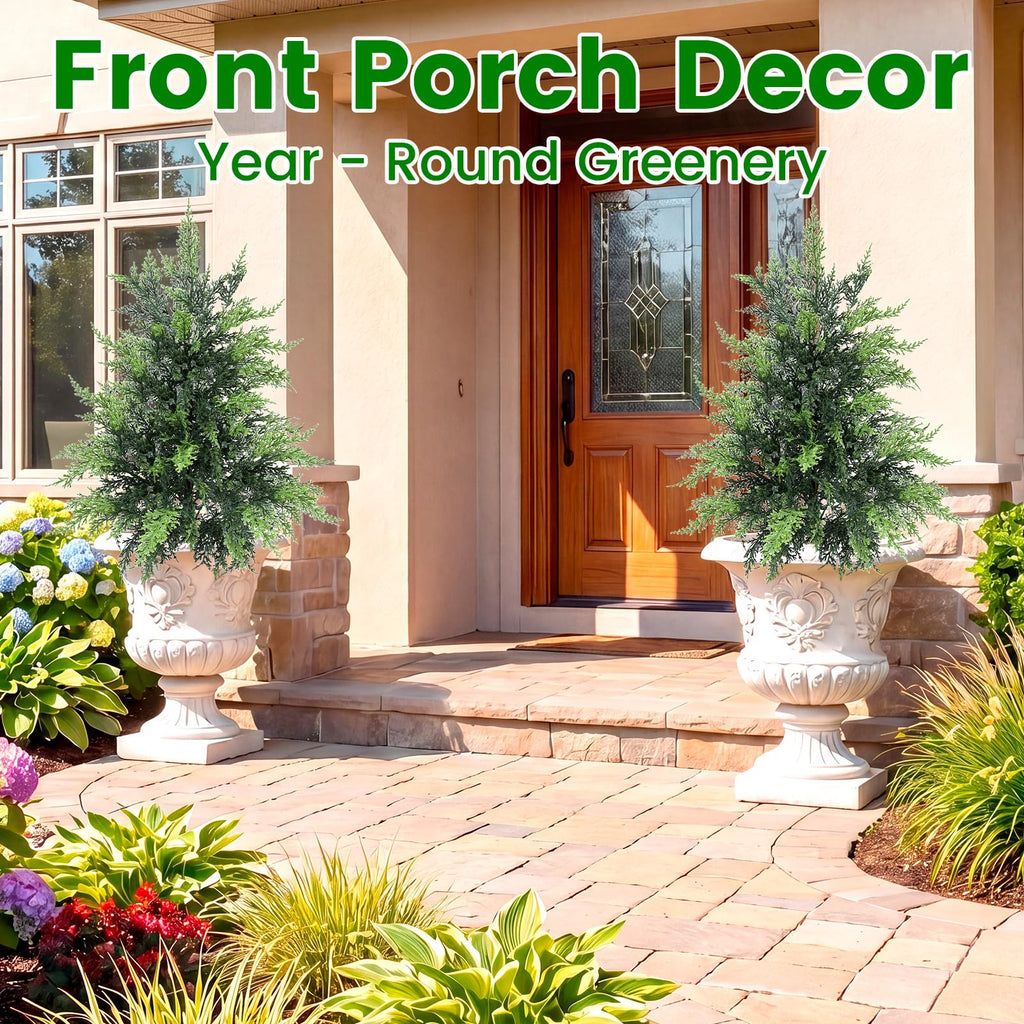 Outdoor Artificial Topiary Cedar Tree Real Touch Faux Pine Evergreen Shrub Plant UV Resistant Greenery Tree with Pot
