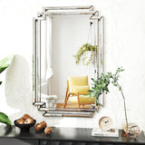 Modern Large Living Room Mirror with Mirrored Frame Decor, 24" X 36" Decorative Wall Mirror with Glass Pieces and