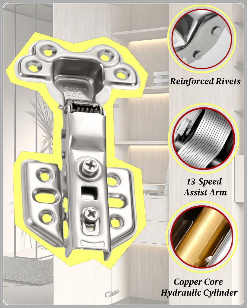 1/2 Overlay Cabinet Hinges, 4 Pack Soft Close Hinges Concealed | Half Overlay | Quick-Release | Copper Core Hydraulic