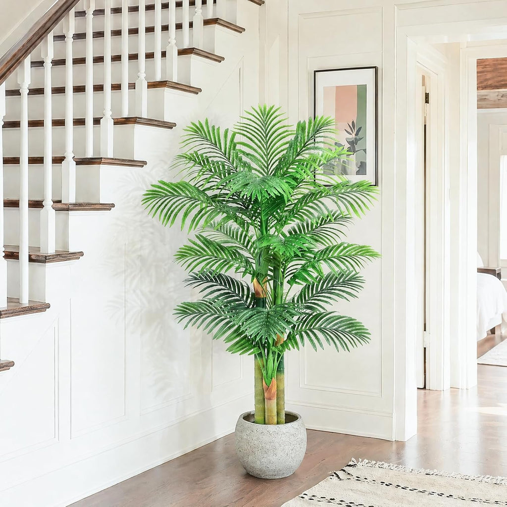 5FT Artificial Golden Cane Palm Tree, Fake Palm Tree UV Resistant