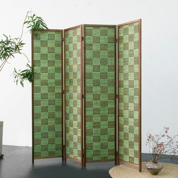 4 Panel Room Divider Screen and Folding Panel Screen, Double Sided Bamboo Divider for Room Separation, Emerald