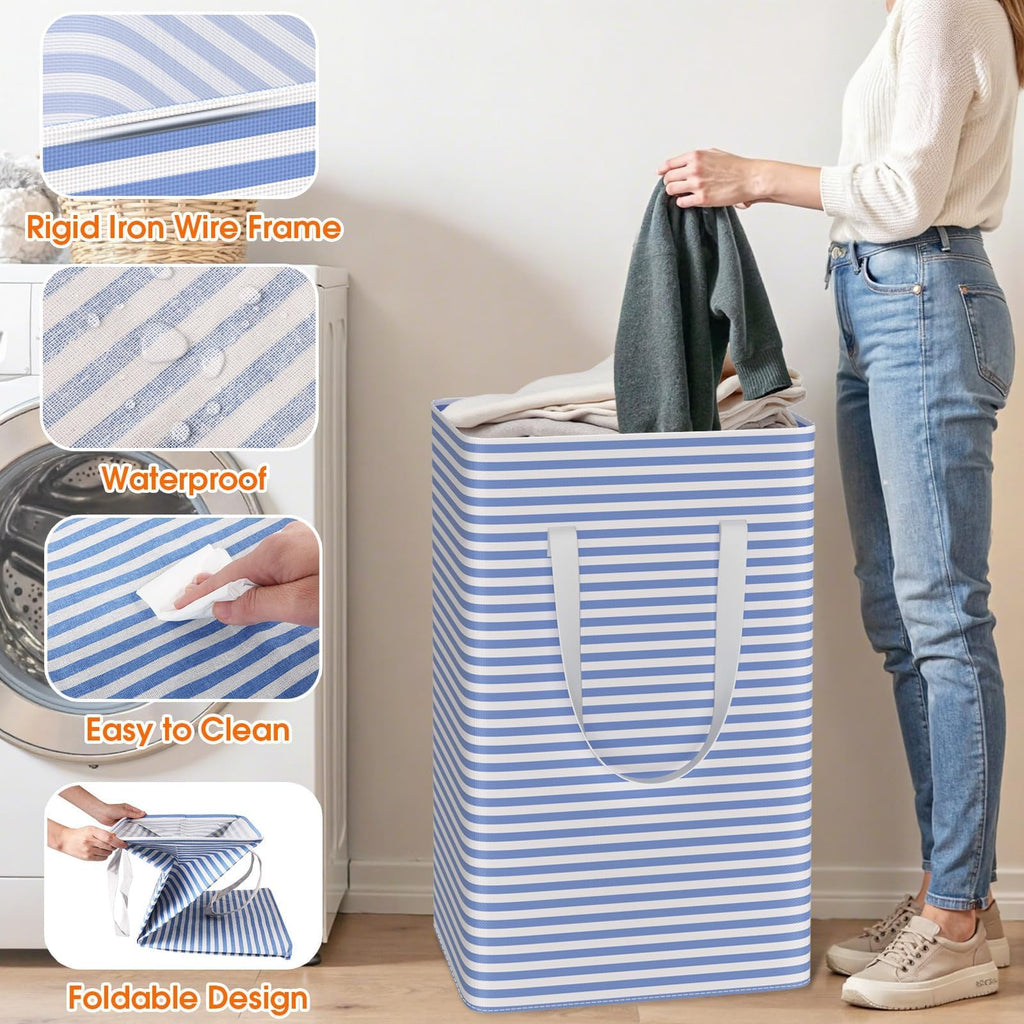 3-Pack Laundry Basket, Collapsible Laundry Hampers, 88L, Blue