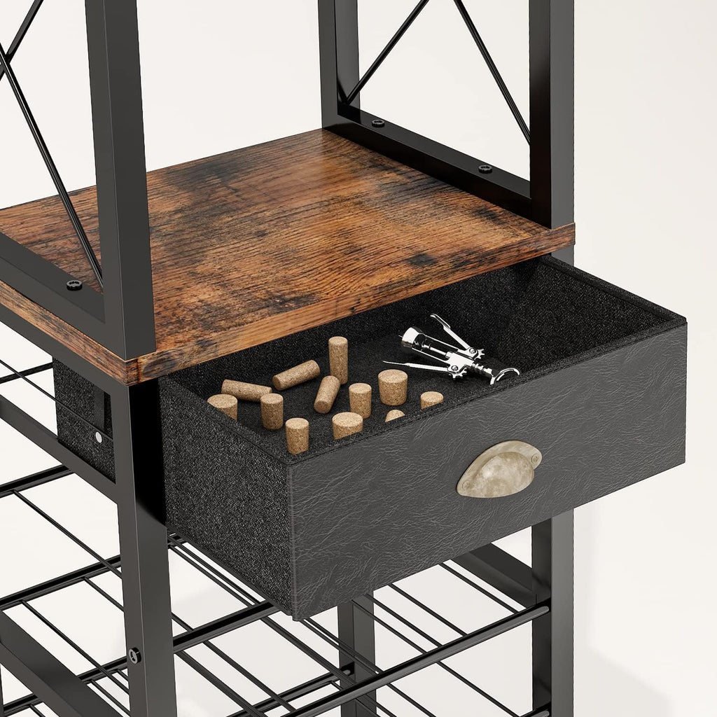 Wine Rack Freestanding Floor, Bar Cabinet for Liquor and Glasses | 4-Tier bar Cabinet with Tabletop, Glass Holder