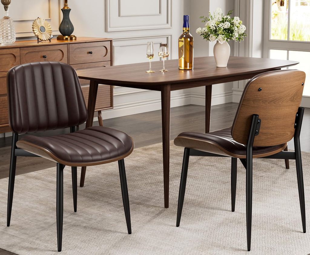 Dining Chairs Set of 8, Mid-Century Modern Kitchen Chairs, Brown