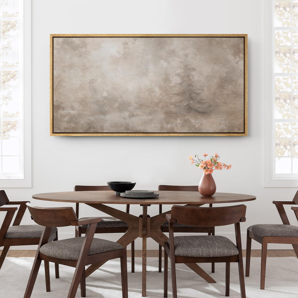 Extra Large Framed Canvas Print Wall Art Neutral Mist Abstract Subtle Beige and Taupe Cloud Illustrations Modern Art
