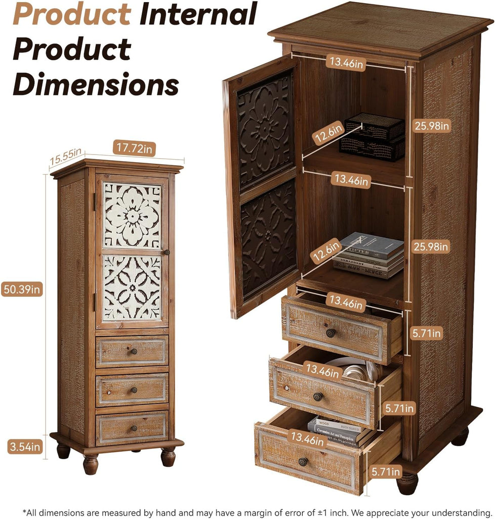 54" Distressed Solid Wood Freestanding Storage Chest, Accent Cabinets with Cutout Magnetic Door, Utility Organizer