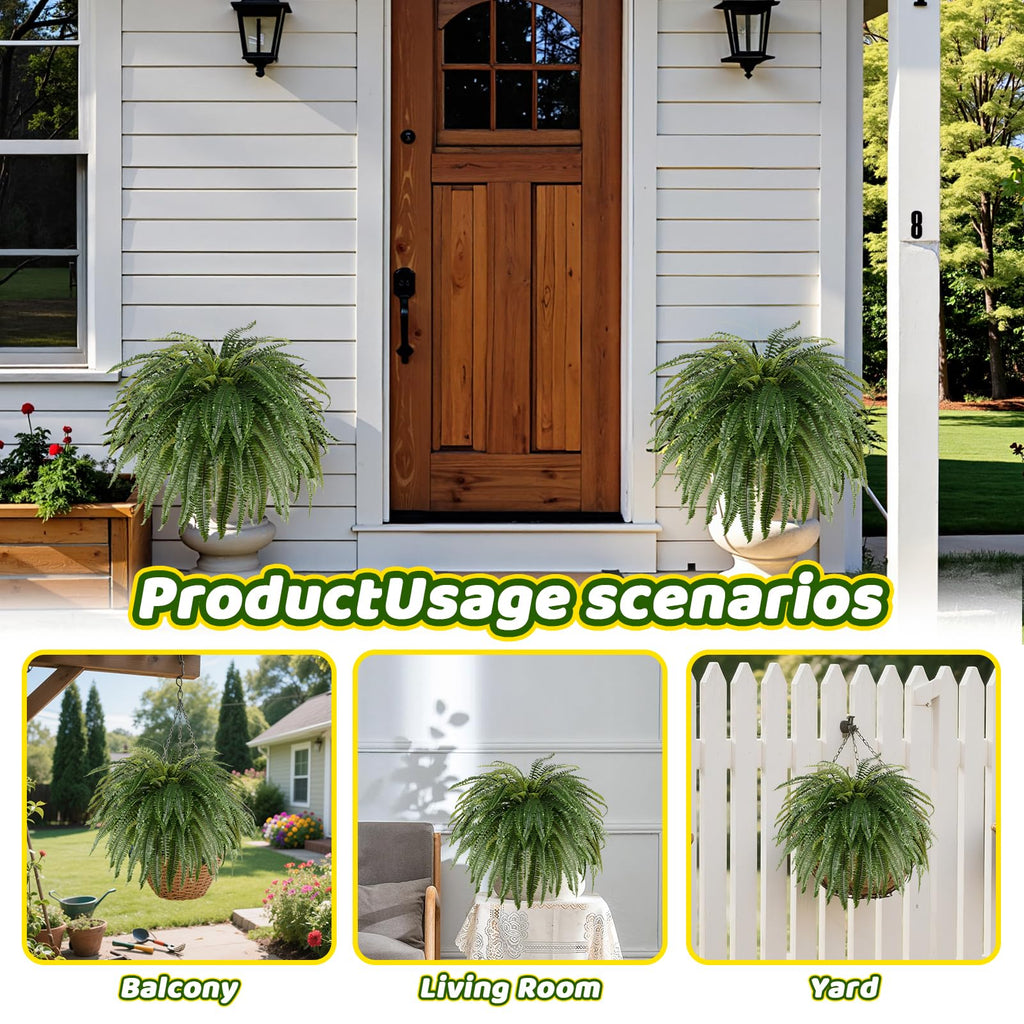 Single Silky 50" Artificial Fern Plant, Large Fake Fern with 100Fronds, Realistic Faux Boston Fern Bush for Outdoors