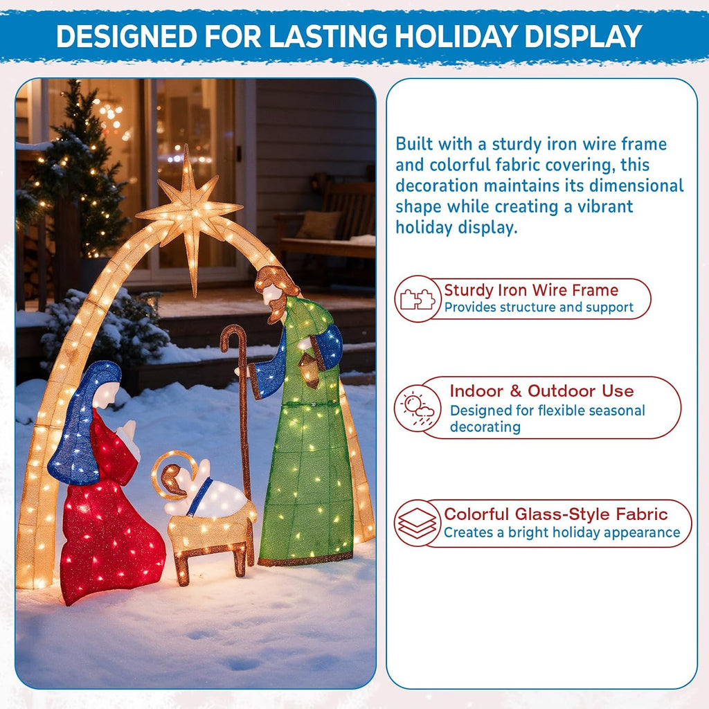 5.5 FT Lighted Nativity Scene, 2.5D Outdoor Nativity Set Christmas Yard Decoration with 210 Warm White LEDs