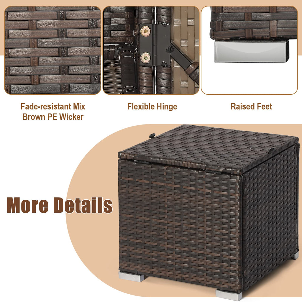 Wicker Outdoor Storage Ottoman, 2-Piece Rattan Footstool w/Removable Cushion, Multipurpose Footrest Stool Side Table