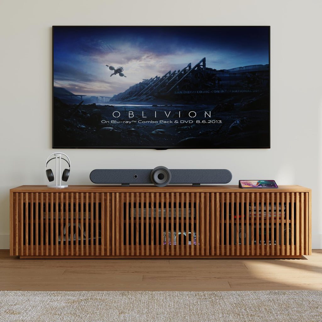 Full Assembled Mid Century Modern TV Stand, Wood Slatted Media Console for 65 inch TV, Entertainment Center with