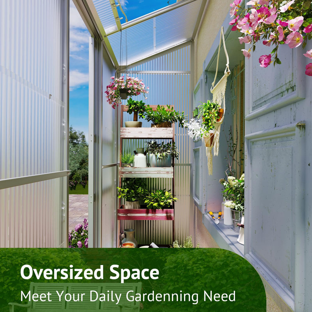 Lean-to Polycarbonate Greenhouse 6x2 FT, Sliver, Outdoor Garden