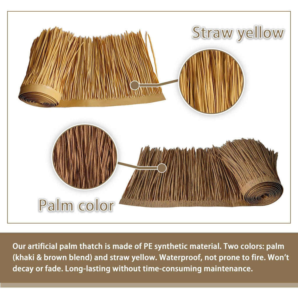 Premium Mexican Style Artificial Palm Thatch Roof Rolls. 5 Lengths, 2 Colors. Waterproof. Easy Install. Ideal for