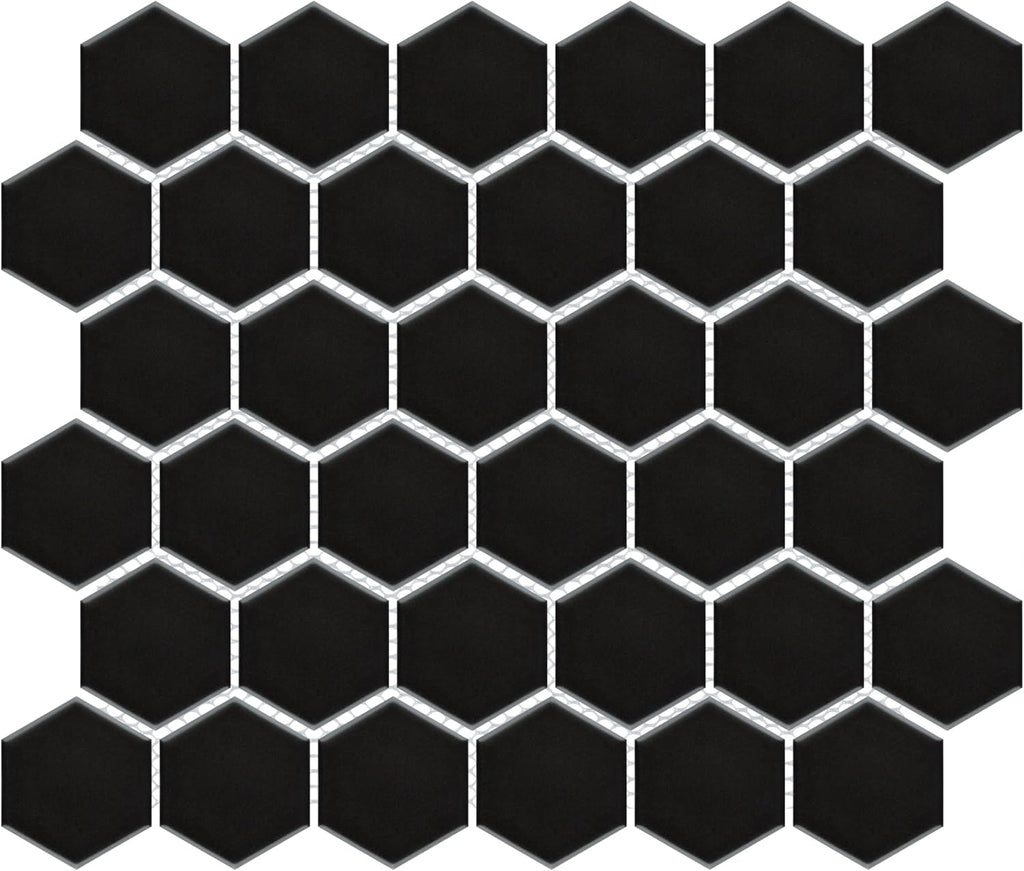 Metro 2" Hex Matte Black 11-1/8" x 12-5/8" Porcelain Mosaic Floor and Wall Tile