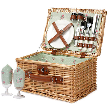 Wicker Picnic Basket for 2, Vintage Picnic Basket - Flower