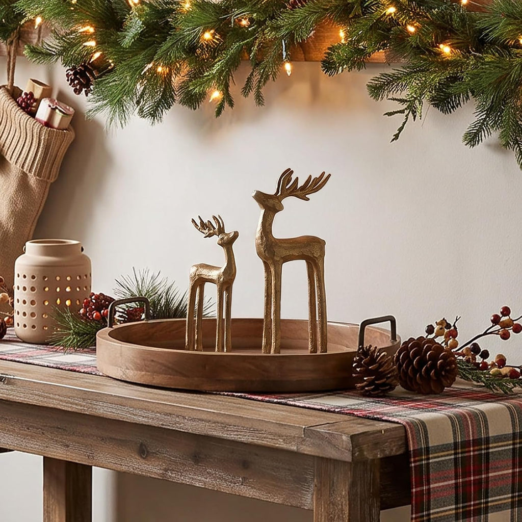 Gold Reindeer Christmas Decor: Set of 2 Iron Reindeer Figurines
