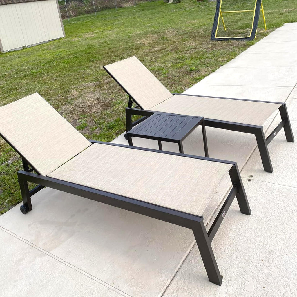 Chaise Lounge Chair Set of 2 Woven Textilene Aluminum Cream